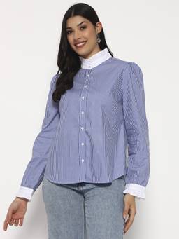 SHEWEST - Blue Women Striped Regular Fit Shirt