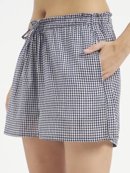 SHEWEST - Women'S Black and White Checked Cotton Shorts with Drawstring Waist