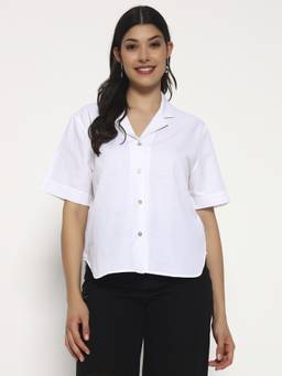 SHEWEST - Women White Solid Regular Fit Short Shirt
