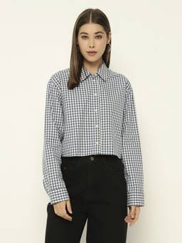 SHEWEST - Women Blue Checked Boxy Fit Shirt