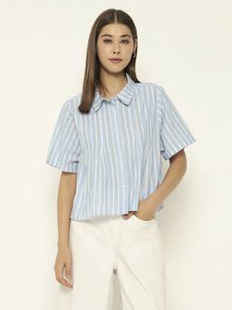 SHEWEST - Women Blue Striped Regular Fit Shirt