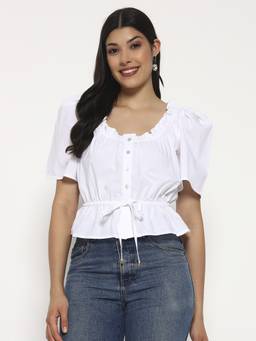 SHEWEST - Women White Solid Slim Fit Short Top