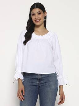SHEWEST - Women White Solid Regular Fit Short Top