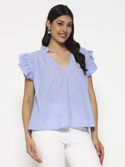 SHEWEST - Women Blue Striped Regular Fit Top