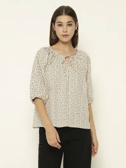 SHEWEST - Beige Women Printed Oversized Fit Top