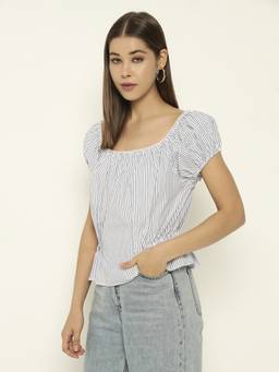 SHEWEST - Women White Striped Slim Fit Top