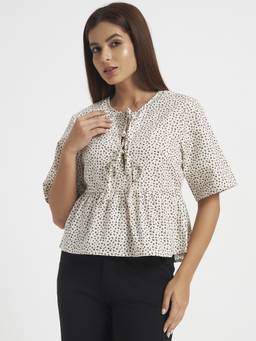 SHEWEST - Women Off White Printed Peplum Top