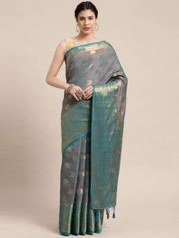 Mimosa - Women's Kanjivaram Art Silk Turquoise Saree with Unstitched Blouse