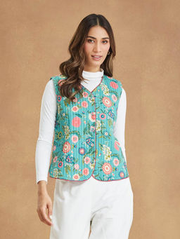 Fabindia - Blue Cotton Hand Block Print Jacket