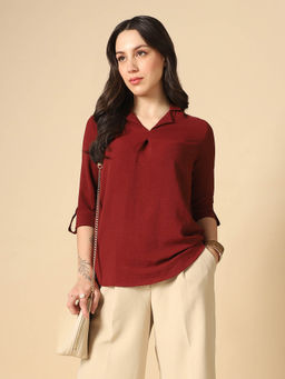 Globus - Maroon Roll Up Sleeves Shirt