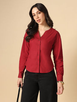 Globus - Maroon Solid Curved Hem Shirt