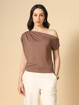 Globus - Brown One Shoulder Detail Party Top