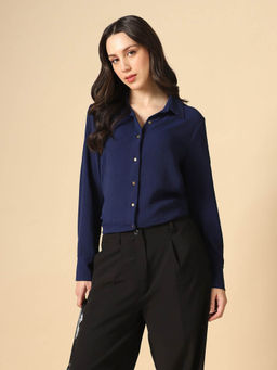 Globus - Navy Blue Curved Hem Shirt