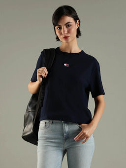 Tommy Hilfiger - Navy Blue Solid Regular Fit Cotton T-Shirt