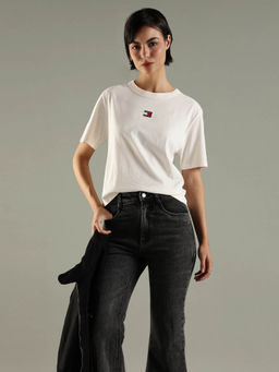 Tommy Hilfiger - White Solid Regular Fit Cotton T-Shirt