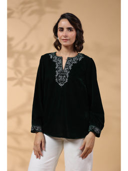 STIL-O-STITCH - Green Polyester Embroidered Top