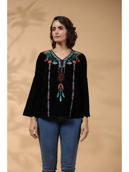 STIL-O-STITCH - Black Polyester Embroidered Top