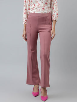 Latin Quarters - Women's Mauve Casual Solid High Rise Trouser