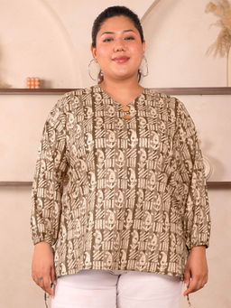 Indietoga Plus Size - Brown Paisley Print Cotton Top