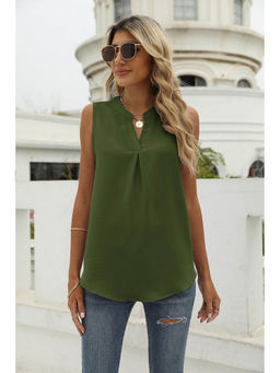 Outzidr - Olive Sleeveless Solid Top