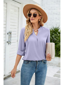 Outzidr - Lavender Full Sleeve Mandarin Neck Top