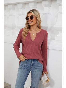 Outzidr - Pink Full Sleeves Round Neck Top