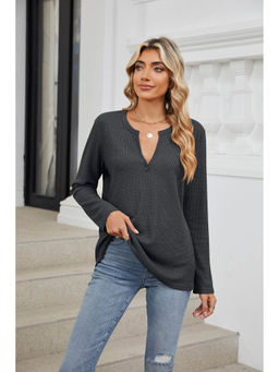 Outzidr - Grey Full Sleeves Round Neck Top