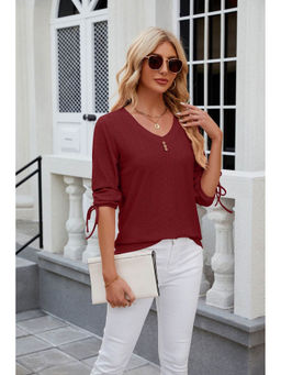 Outzidr - Red V Neck Textured Top