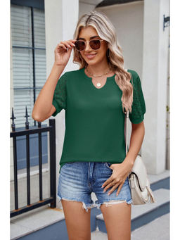 Outzidr - Dark Green Mesh Sleeve Solid Top