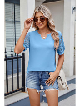 Outzidr - Blue Mesh Sleeve Solid Top
