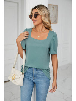 Outzidr - Green Short Sleeve Square Neck Top
