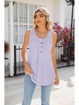 Outzidr - Lavender Sleeveless Round Neck Buttoned Top