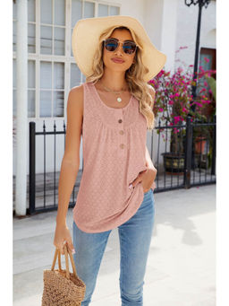 Outzidr - Light Pink Sleeveless Round Neck Buttoned Top