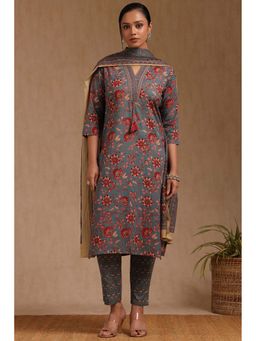 Soch - Women Green Floral Kurta with Pant and Dupatta (Set of 3)