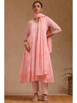 Soch - Women Pink Floral Anarkali with Inner, Pant and Dupatta (Set of 4)