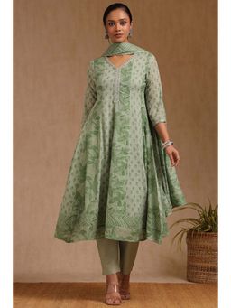 Soch - Women Green Floral Anarkali with Inner, Pant and Dupatta (Set of 4)
