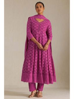 Soch - Women Pink Embroidered Anarkali Kurta with Pant and Dupatta (Set of 3)