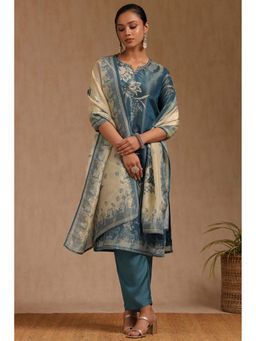 Soch - Women Teal Floral Kurta with Pant and Dupatta (Set of 3)