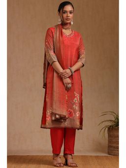 Soch - Women Red Floral Kurta with Pant and Dupatta (Set of 3)