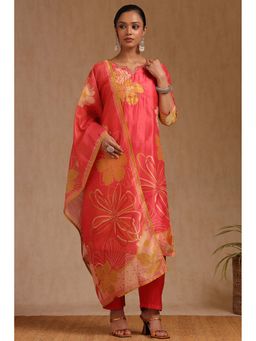 Soch - Women Red Floral Kurta with Pant and Dupatta (Set of 3)