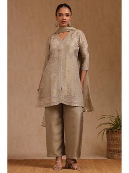 Soch - Women Olive Woven Kurta with Pant and Dupatta (Set of 3)