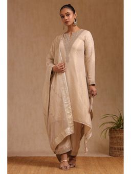 Soch - Women Beige Woven Kurta with Pant and Dupatta (Set of 3)