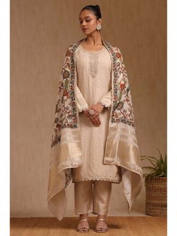Soch - Women Beige Embroidered Kurta with Pant and Dupatta (Set of 3)