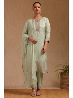Soch - Women Green Woven Kurta with Pant and Dupatta (Set of 3)