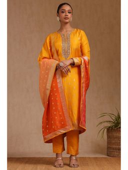 Soch - Women Yellow Woven Kurta with Pant and Dupatta (Set of 3)