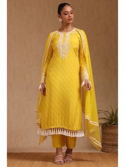 Soch - Women Yellow Embroidered Kurta with Pant and Dupatta (Set of 3)