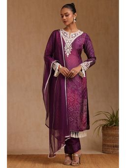 Soch - Women Purple Embroidered Kurta with Pant and Dupatta (Set of 3)