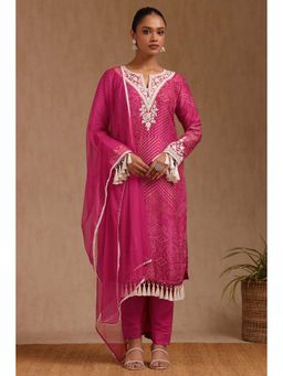 Soch - Women Pink Embroidered Kurta with Pant and Dupatta (Set of 3)