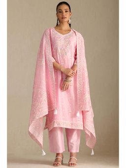 Soch - Women Pink Floral Kurta with Pant and Dupatta (Set of 3)