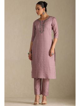 Soch - Women Mauve Embroidered Kurta with Pant (Set of 2)